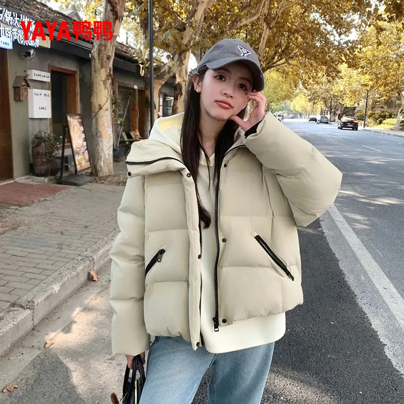 YAYA/鸭鸭女士连帽保暖休闲时尚短款百搭防风羽绒服YE4B605972H