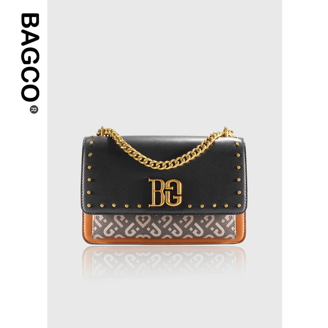 BAGCO新款小众铆钉装饰链条时尚百搭单肩斜挎小方包