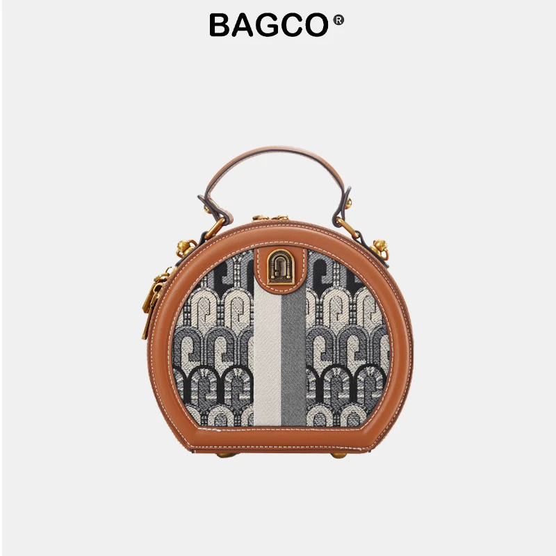 BAGCO【官方正品】小众复古轻奢提花面料时尚单肩斜挎包苹果圆饼包