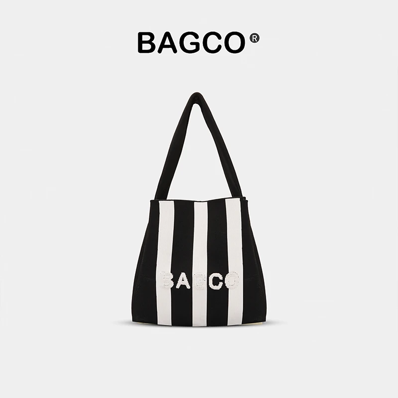 BAGCO新款小众休闲小清新撞色字母单肩手提拼色飞织包