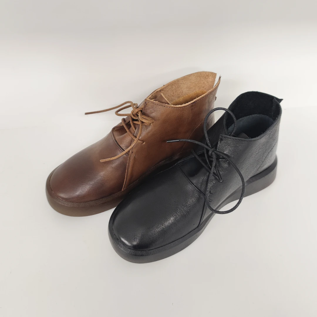 【小刚懂鞋】2022秋冬新款靴子牛皮厚底短靴百搭真皮系带鞋 218-16
