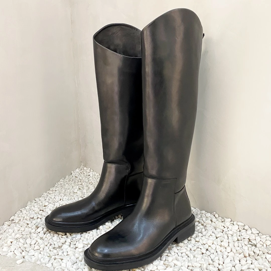 【小刚懂鞋】2022秋冬新款时尚长筒靴斜边设计厚底黑色长靴1098-2