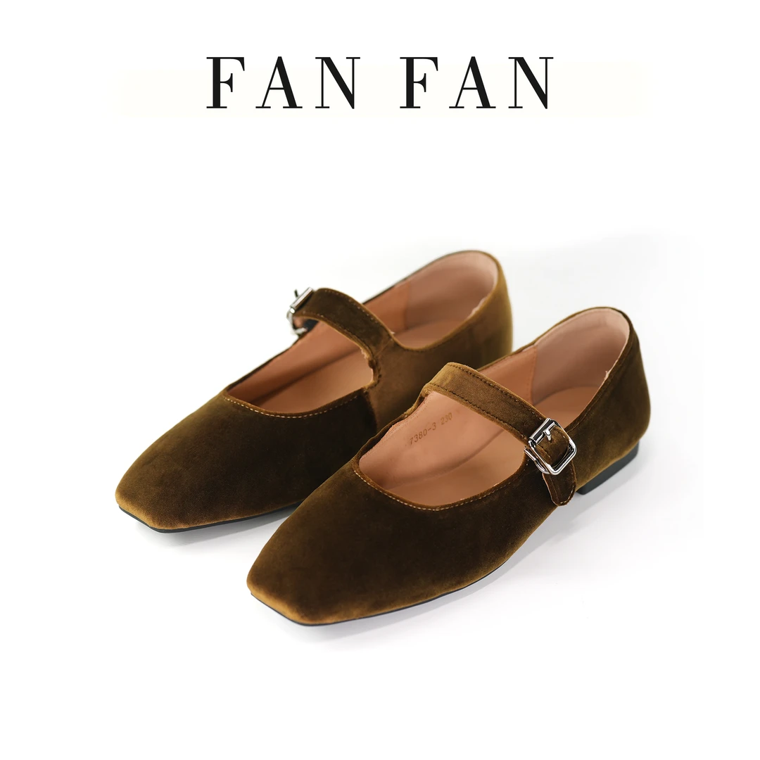 【小刚懂鞋】FANFAN方头韩系复古绒面浅口秋冬女鞋脚宽脚胖7380-3
