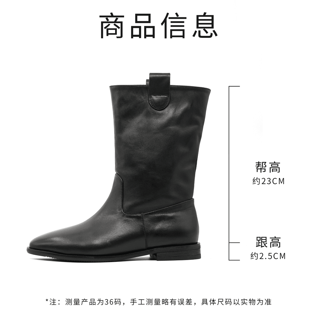【小刚懂鞋】2023秋冬新款黑色休闲中筒靴时装靴软底真皮女靴1230-6