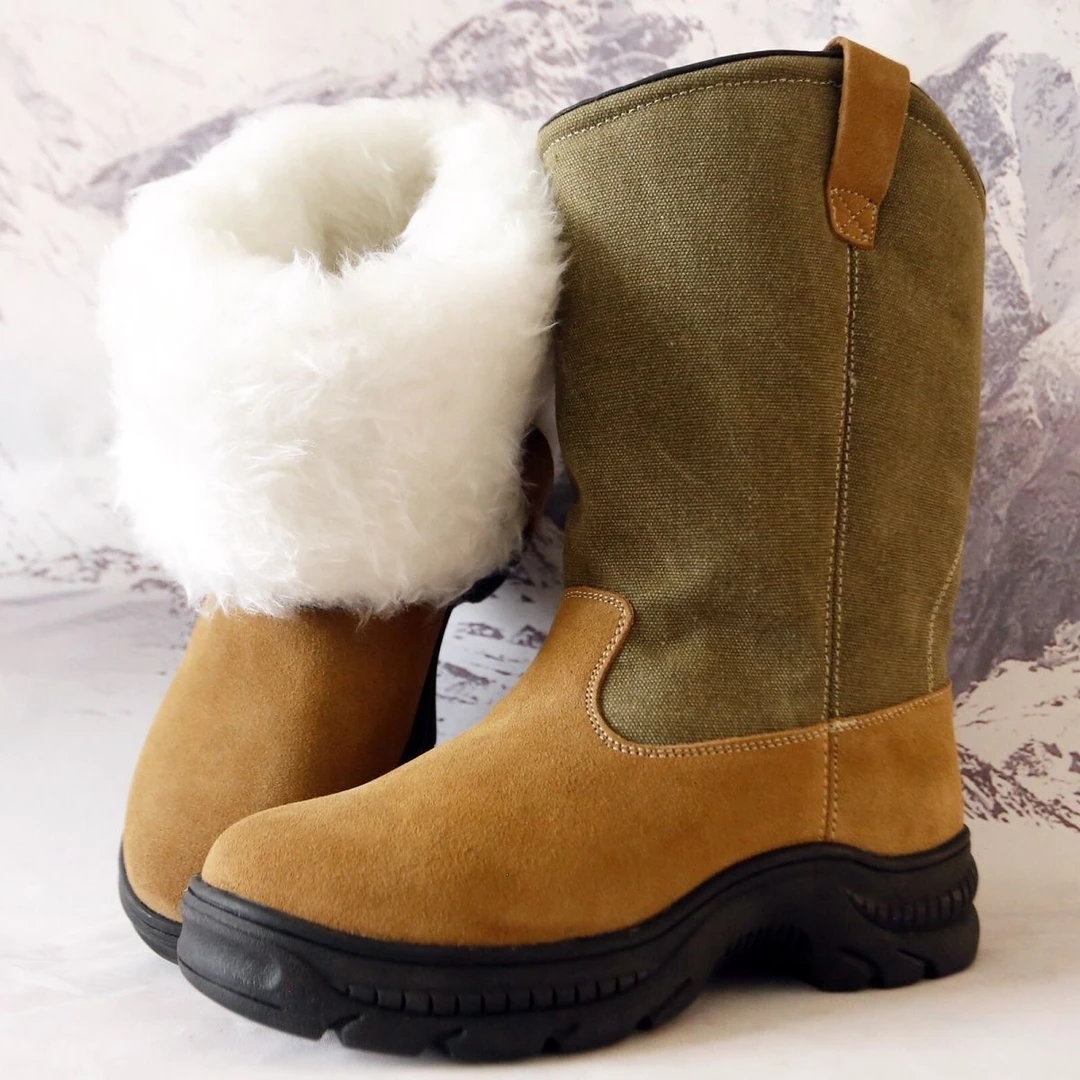 冬季雪地靴男皮毛一体东北加厚保暖防滑户外长筒棉靴蒙古马靴加绒