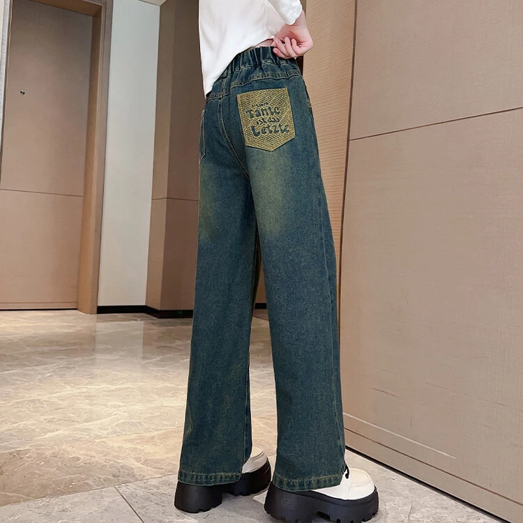 女童秋冬洋气牛仔裤儿童时尚韩版中大童修身裤子加绒牛仔长裤