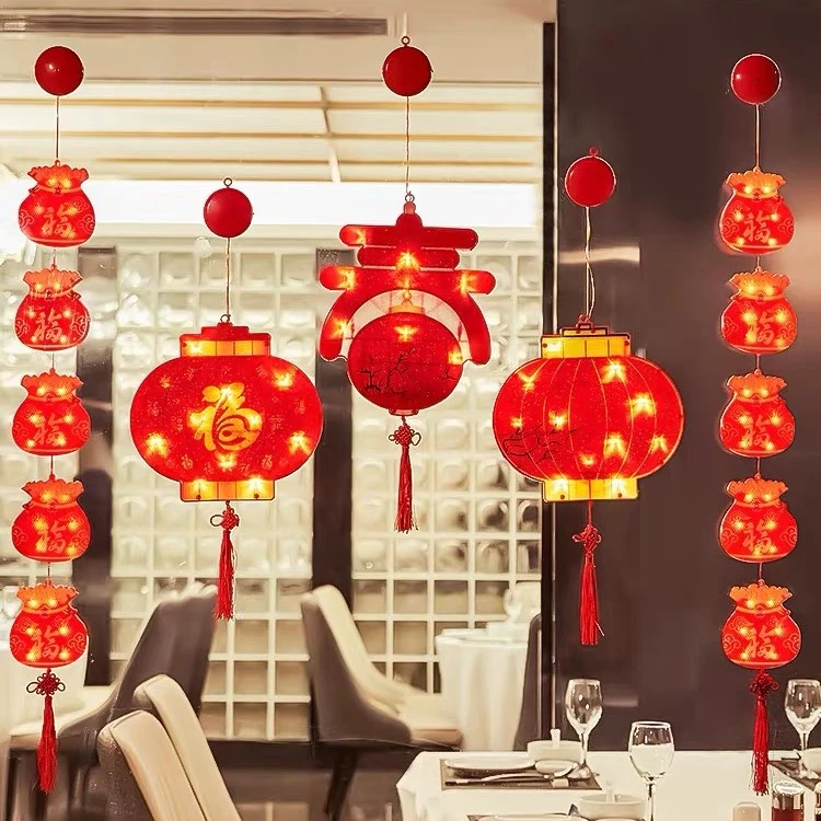 2024新款新年家用阳台福字发光灯笼挂饰春节过年装饰用品龙年布置