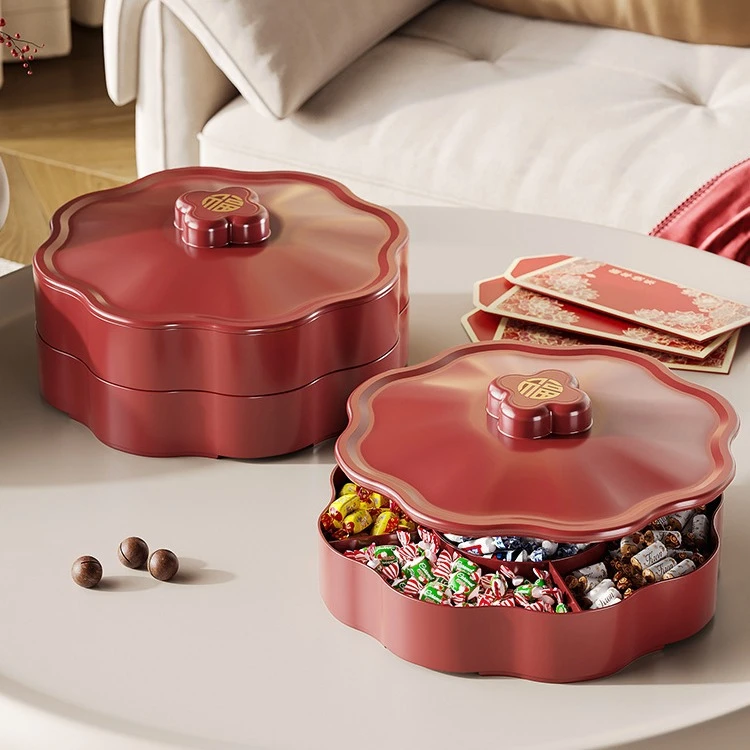 客厅分格式干果盘家用带盖坚果糖果盒婚礼喜庆干果零食置物盒