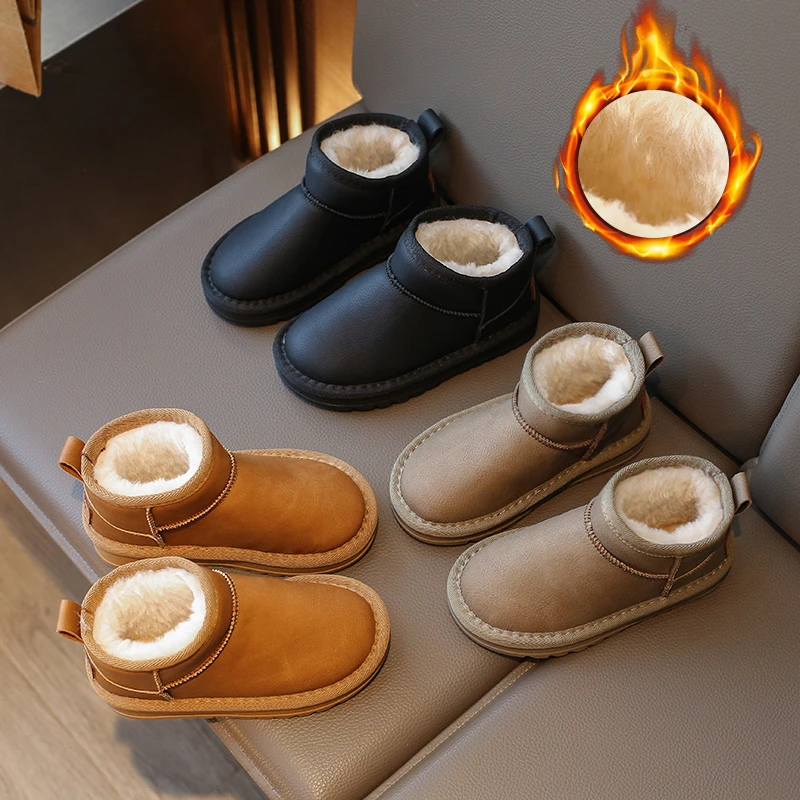 2023年 冬季加绒加厚皮面亲子雪地靴百搭洋气保暖鞋尺码标准TY