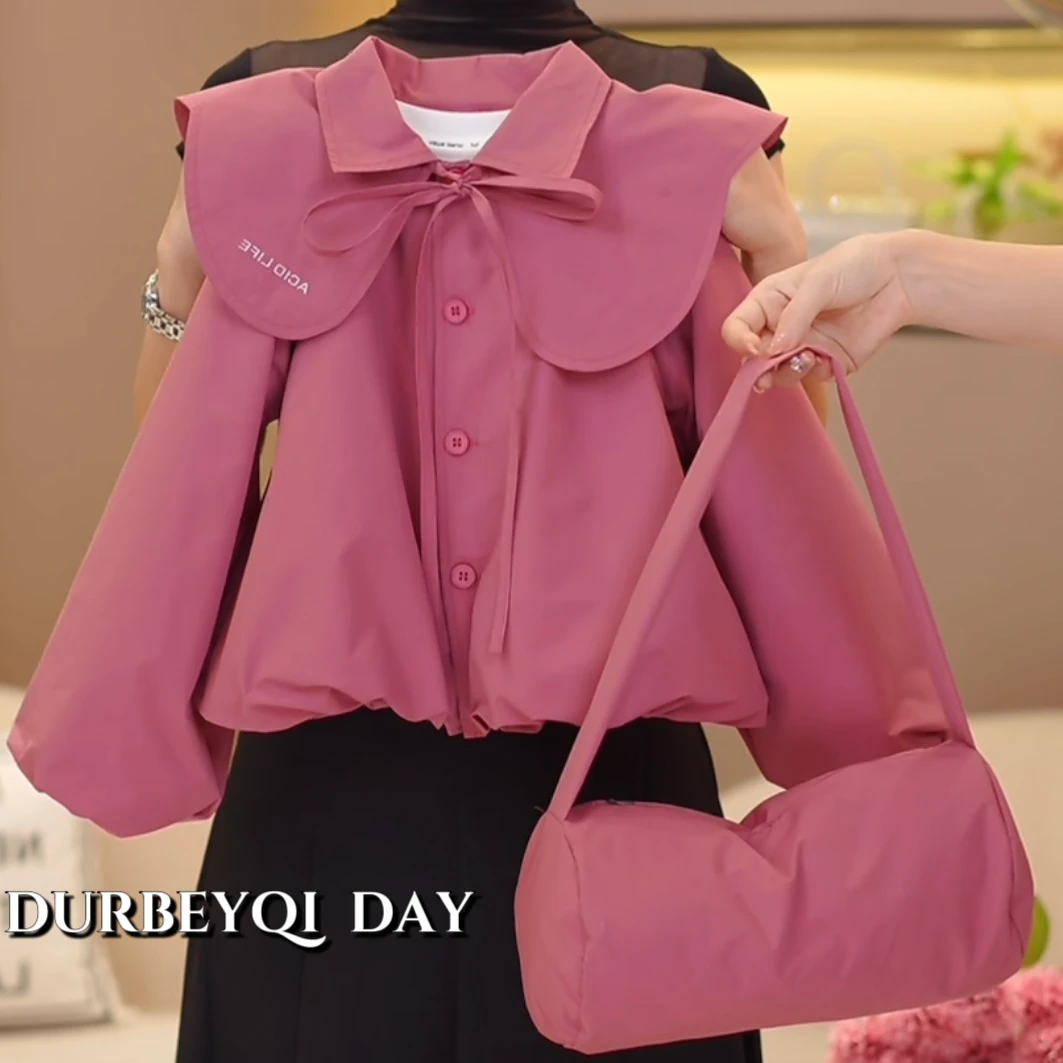 DURBEYQI/朵贝奇女童2025秋款韩版纯色娃娃领字母显瘦外套4820