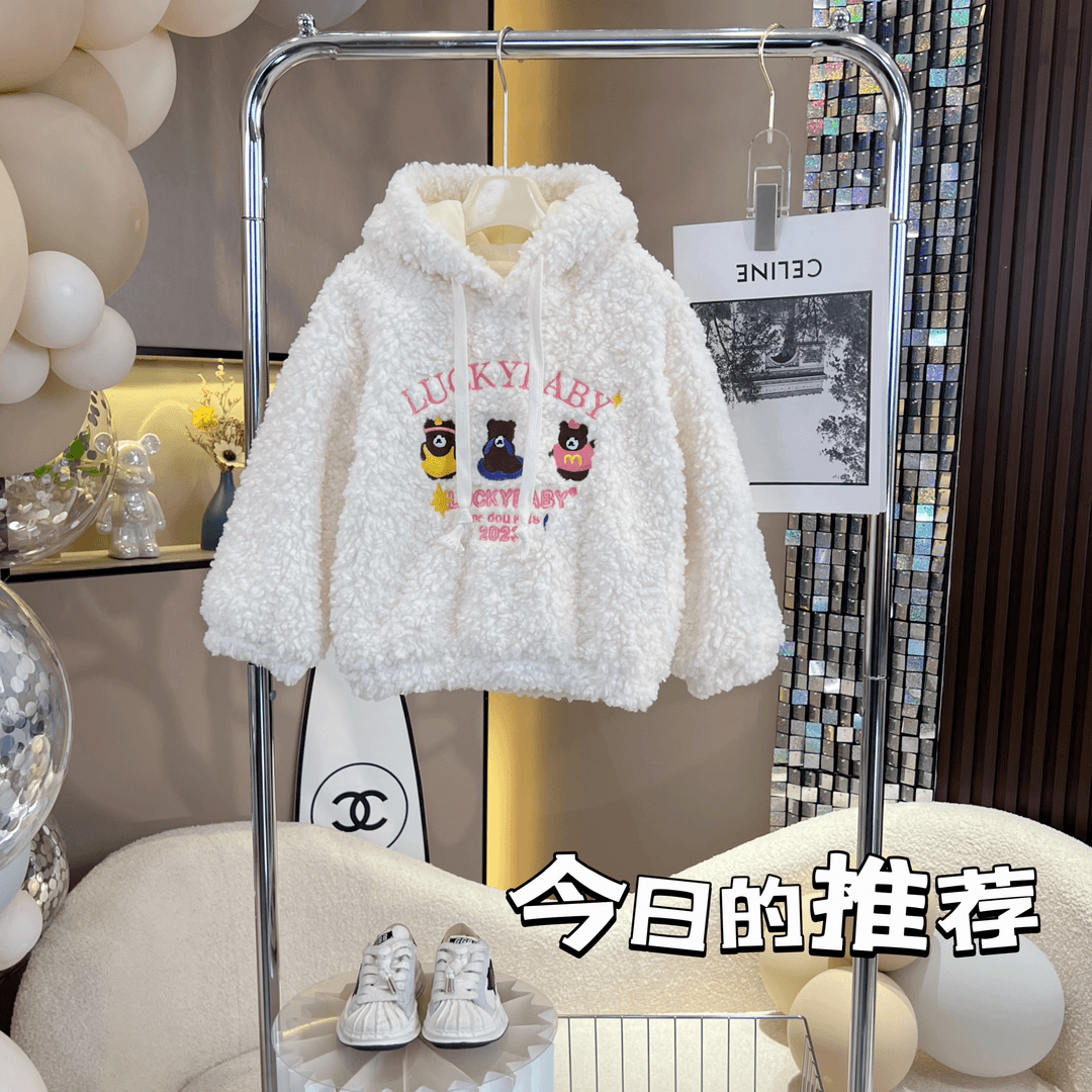 【蕾拉kids】3820女童冬季新款外套连帽加绒卡通动漫洋气毛毛卫衣