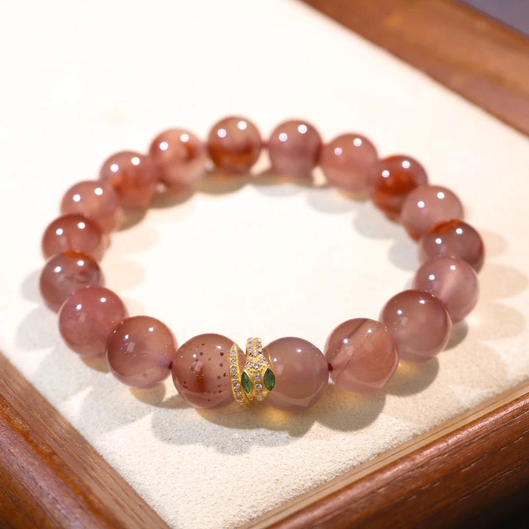 凰一品 川料妖红冰飘花南红手串18K金