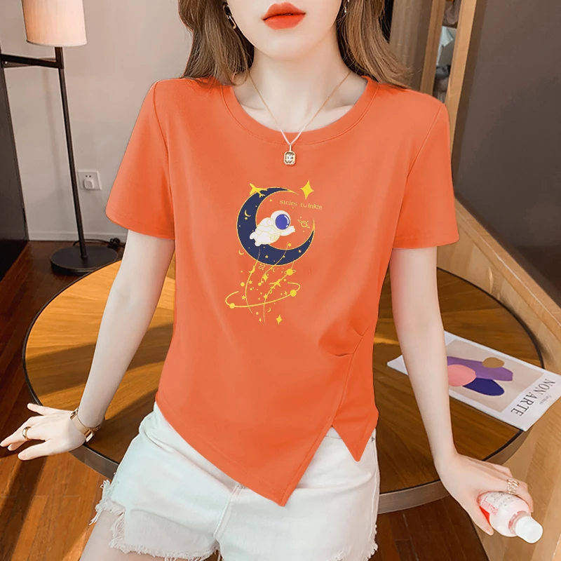 纯棉短袖女2023年新款夏季不规则t恤设计感小众洋气休闲短款上衣