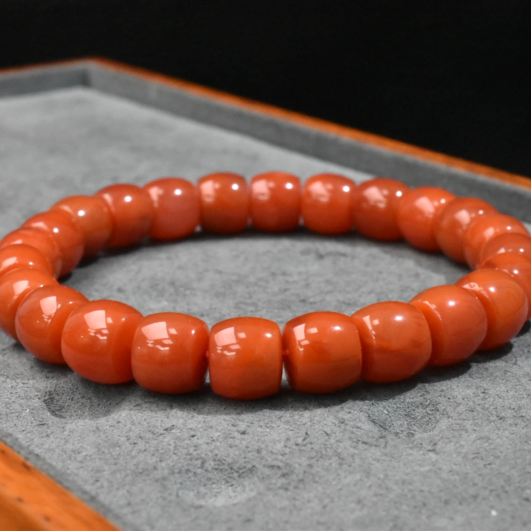 【一九珠宝】卡9mm南红瓦西柿子红直切手串  YJ8698