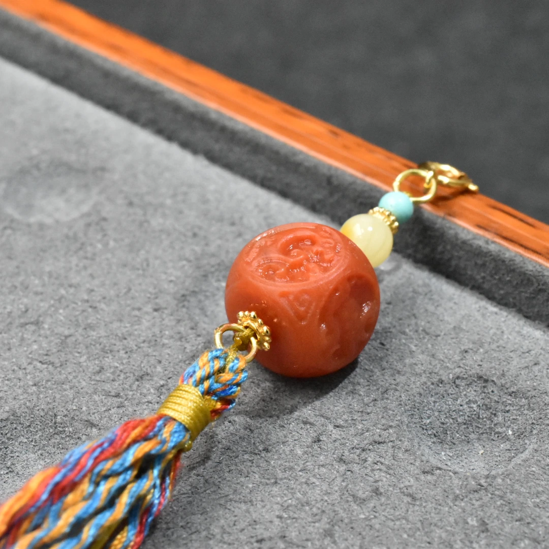 【一九珠宝】S925银南红四神兽滴流-卡10mm   YJ7853