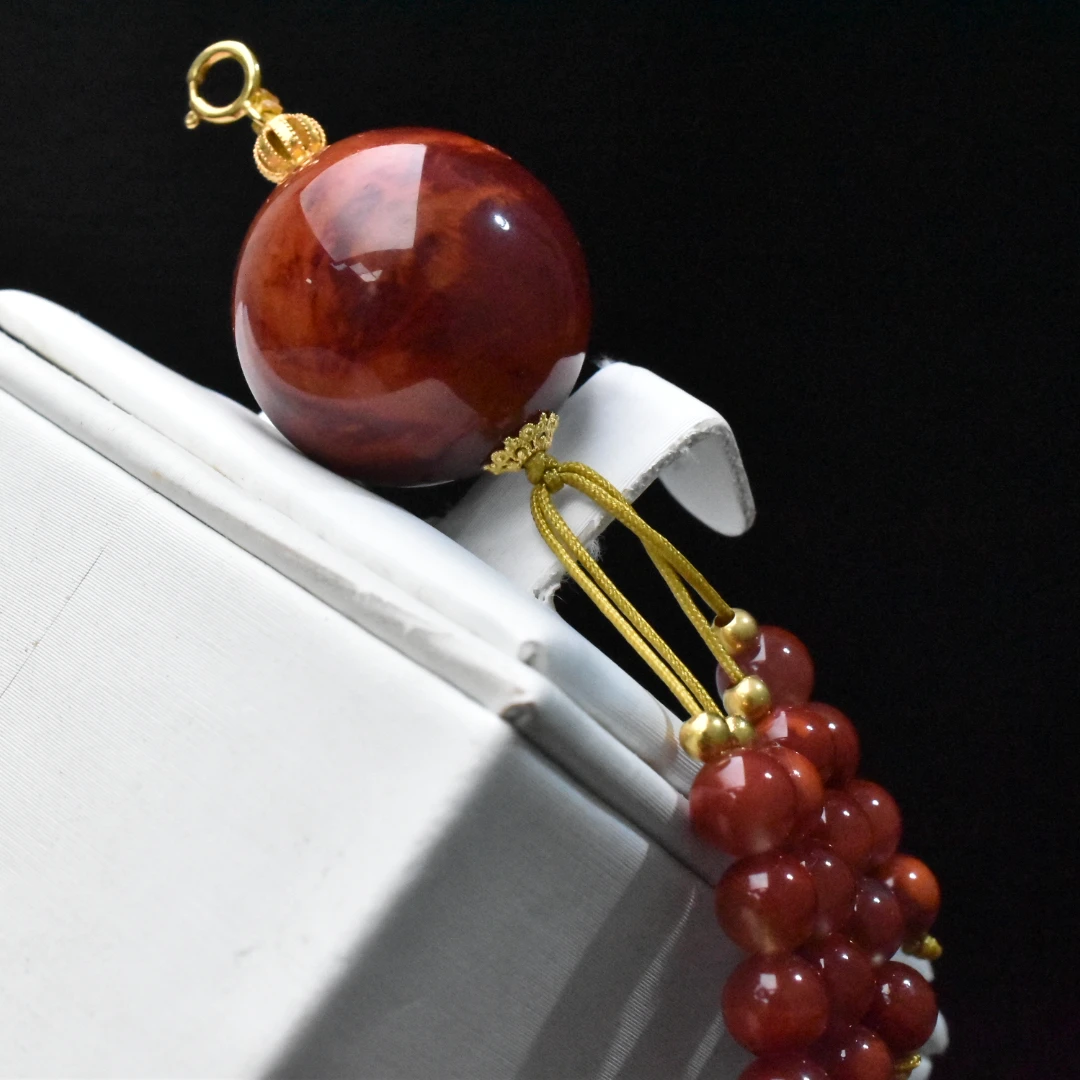 【一九珠宝】18K金南红牛血火焰单珠吊坠卡18mm多样性发一件 YJ9160