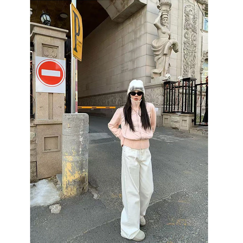 2024秋冬新款小个子针织拼接超好看棉服外套百搭长款阔腿裤子套装