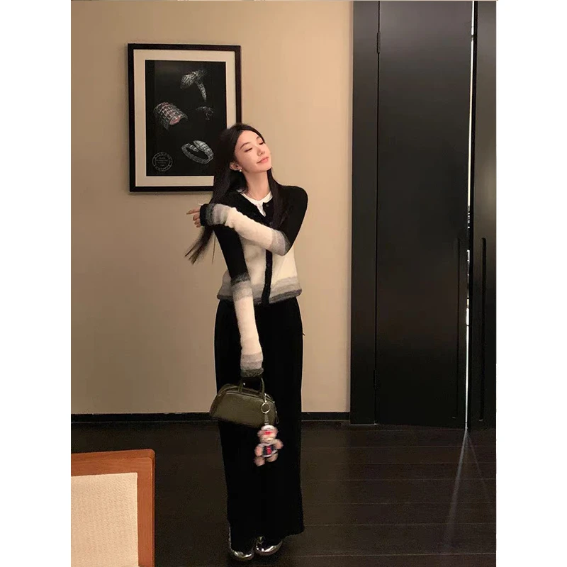 秋冬胶囊 费尔岛假期 2024秋季新品马海毛渐变针织开衫半身裙套装