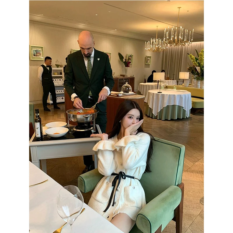 【暖绵秋香】chic网红少女感减龄设计感荷叶边袖针织开衫外套秋季