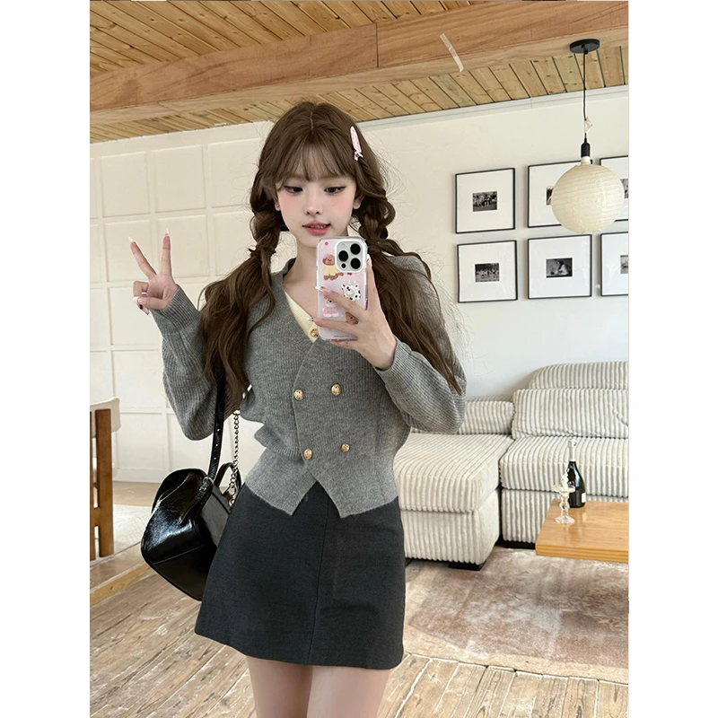 2020年秋冬季新品小个子甜美针织开衫长袖上衣半身裙时尚两件套