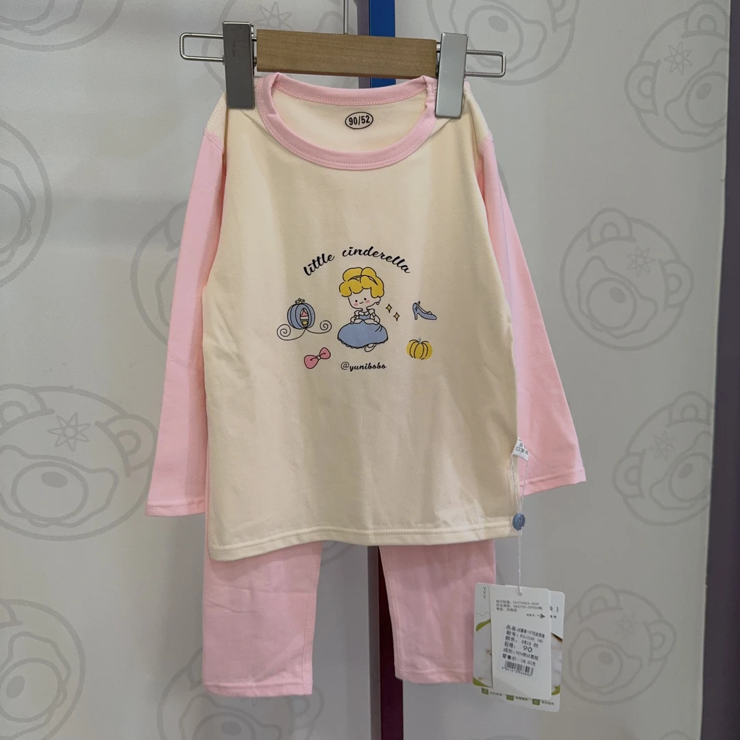 女童莱卡棉家居春秋长袖休闲印花圆领秋衣裤内衣套内衣套2401