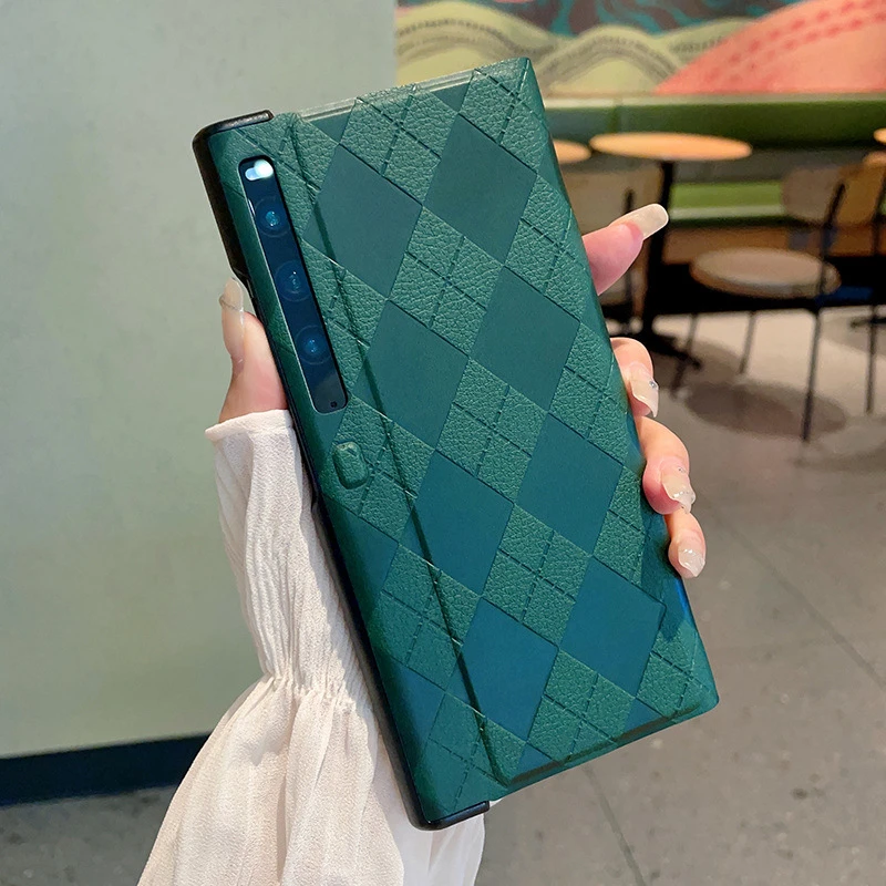 华为matexs2手机壳超薄折叠屏全包防摔翻盖XS2皮套时尚网红菱格绿