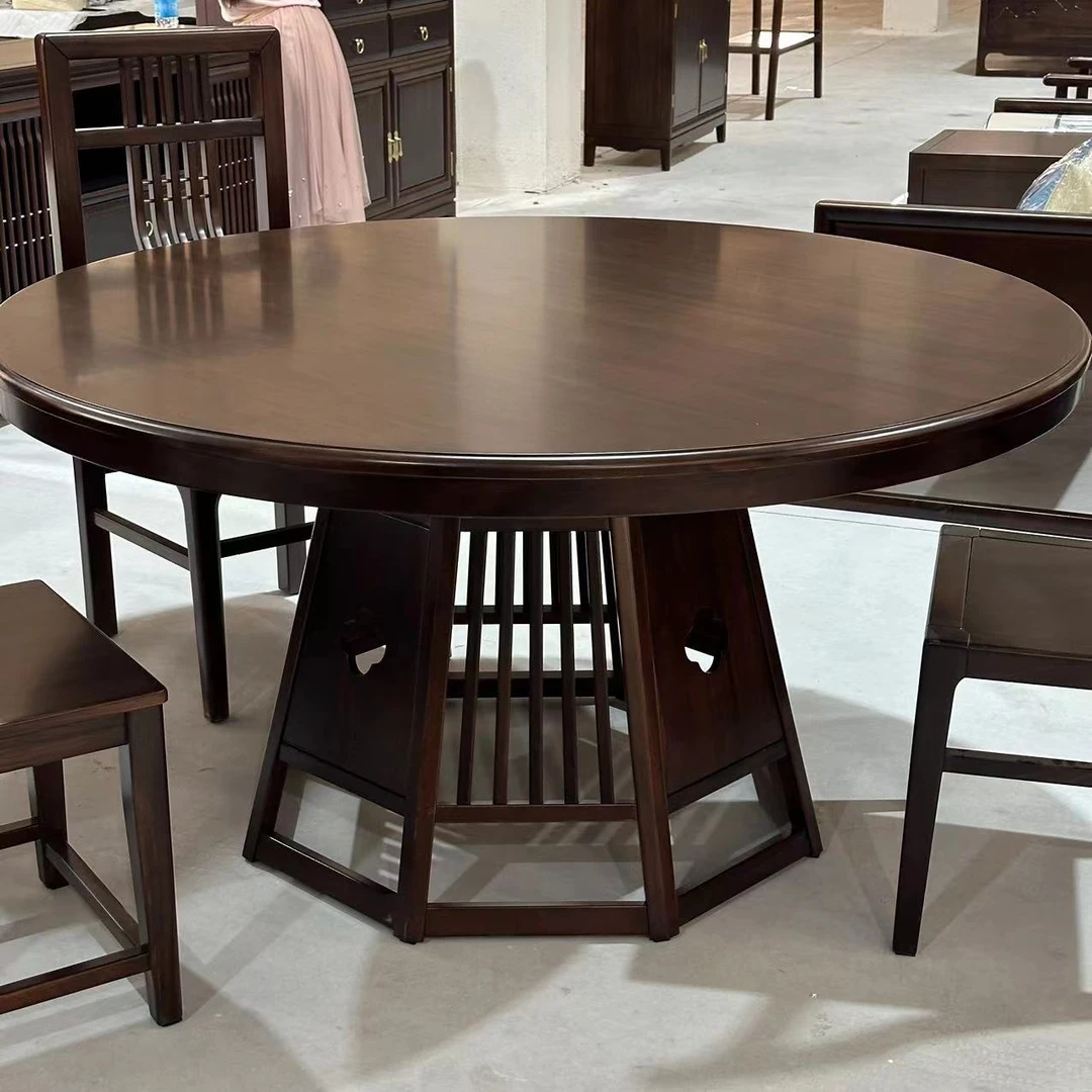 【阿雅家具】150*77（HF-1805）新中式餐厅家用圆餐桌