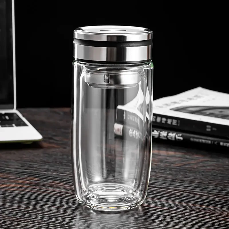 防烫玻璃水杯鹅蛋杯双层玻璃茶杯高档男女茶水分离高硼硅玻璃