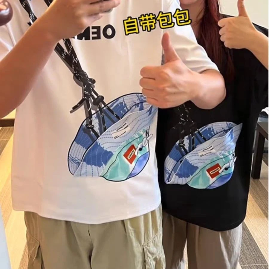 【甜星】设计感口袋t恤夏季潮牌搞怪拉链包包短袖重磅小众驾车