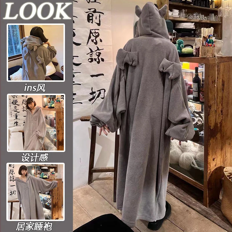 【曲奇】小恶魔连帽睡袍加绒加厚居家服连体衣男女睡衣超大圣诞卫衣