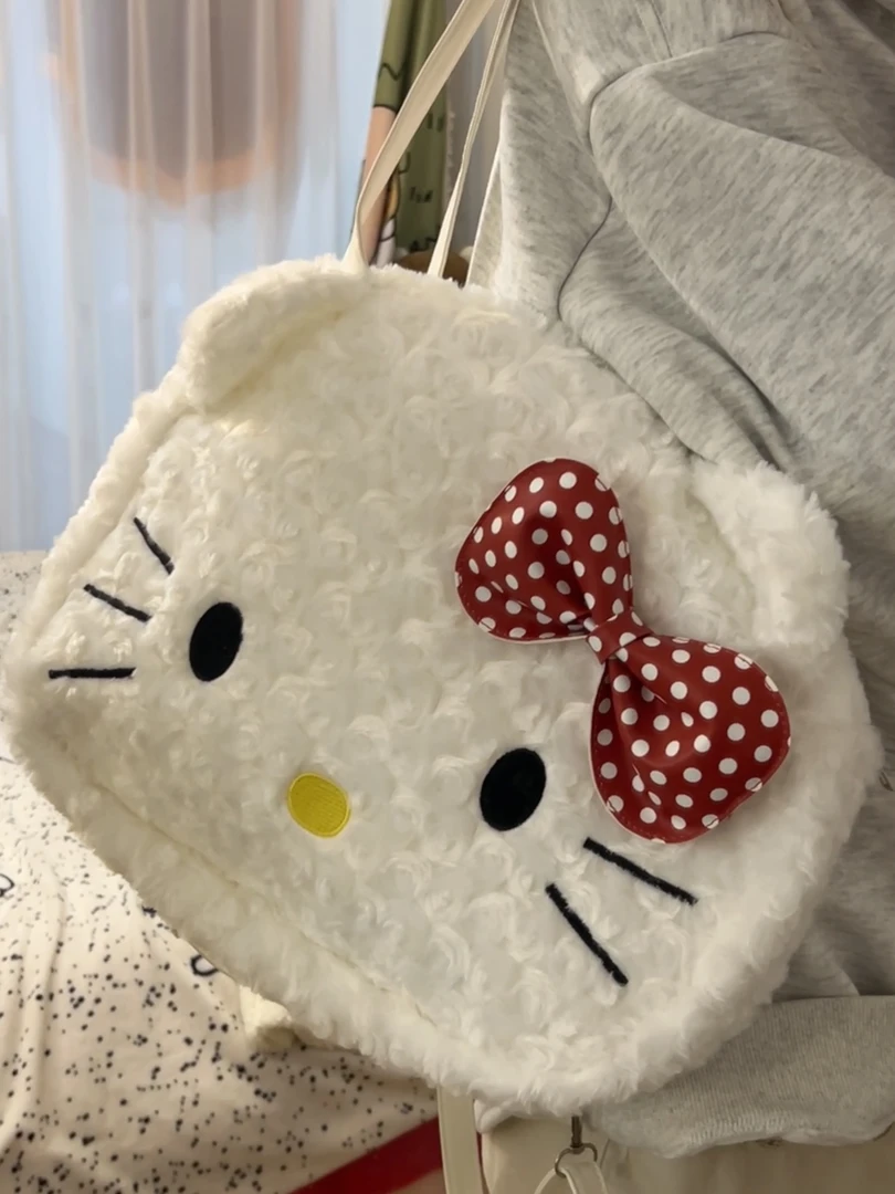 【曲奇】HelloKitty毛绒包包女日系大号托特包可爱kt凯蒂猫双肩包