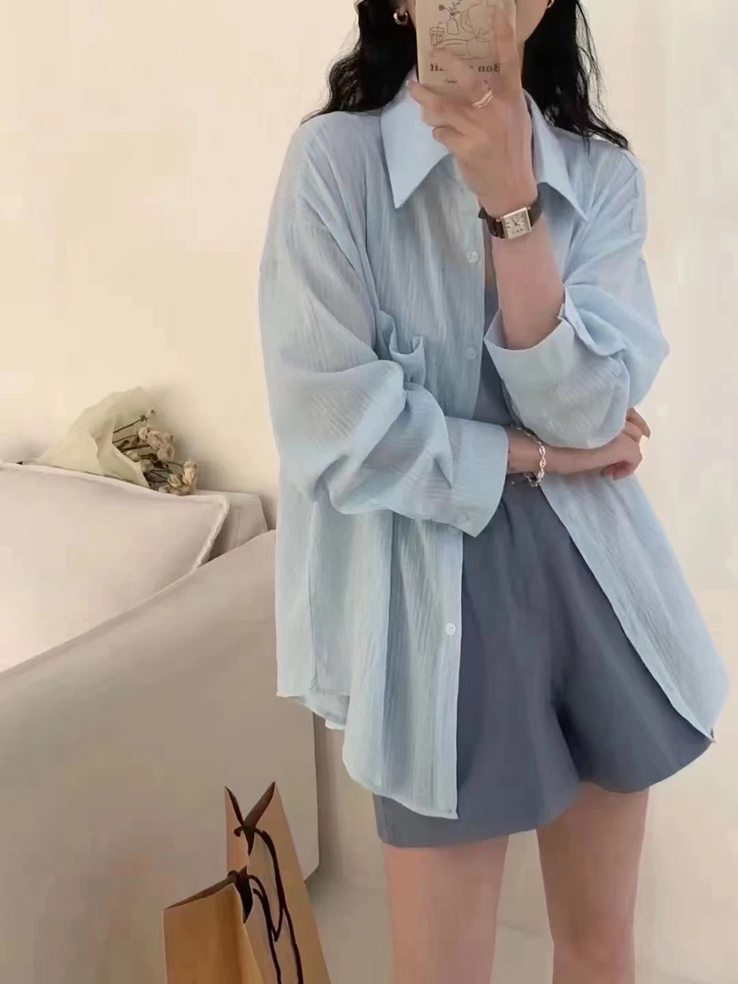 时尚设计感休闲宽松薄款百搭韩版纯色上衣