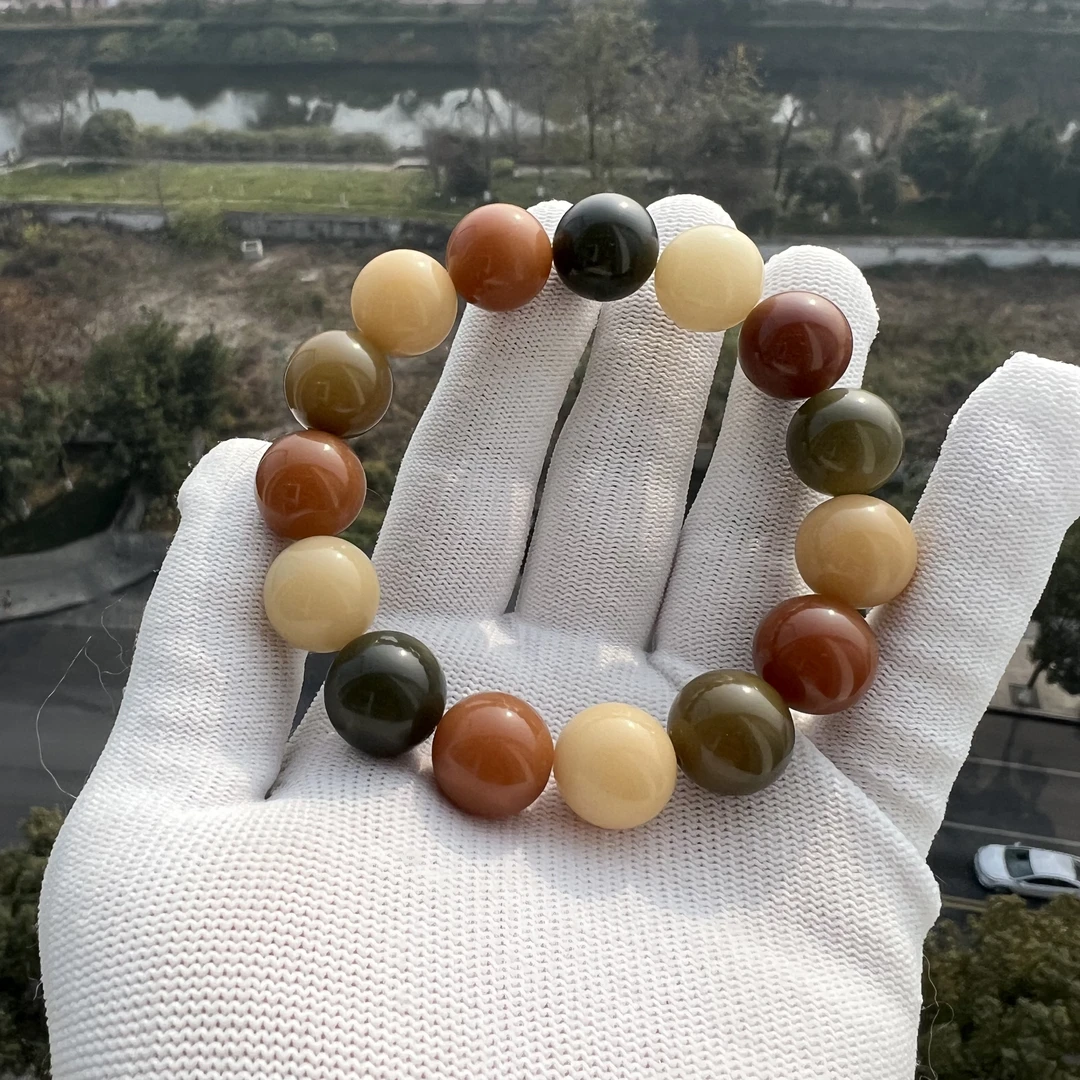 原生态菩提根多宝奶芙圆珠 15mm 单圈手串