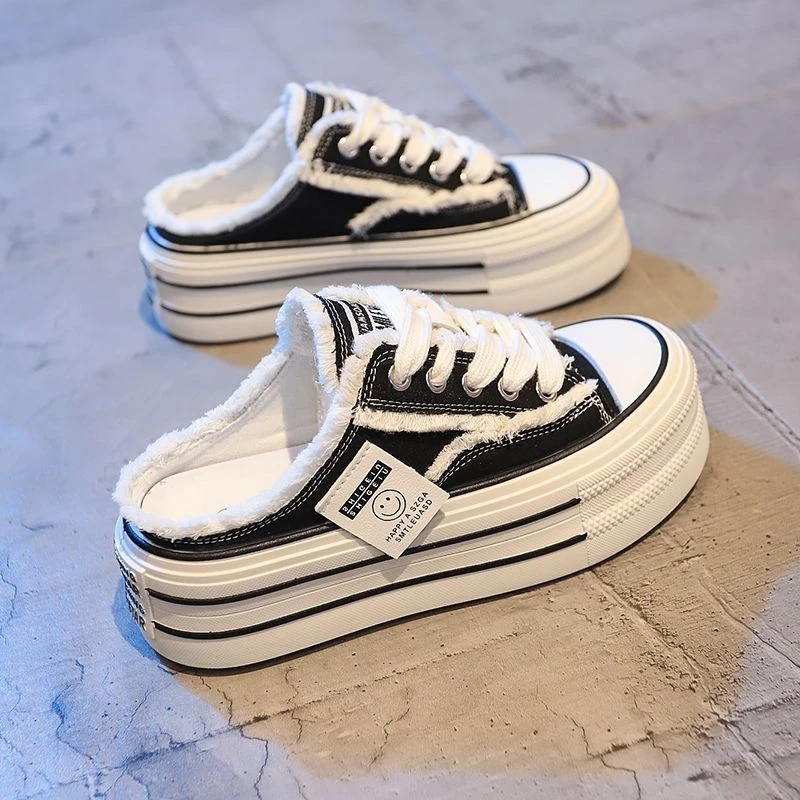 包头拖鞋女夏外穿2024新款帆布鞋子百搭懒人半拖厚底乞丐鞋NF