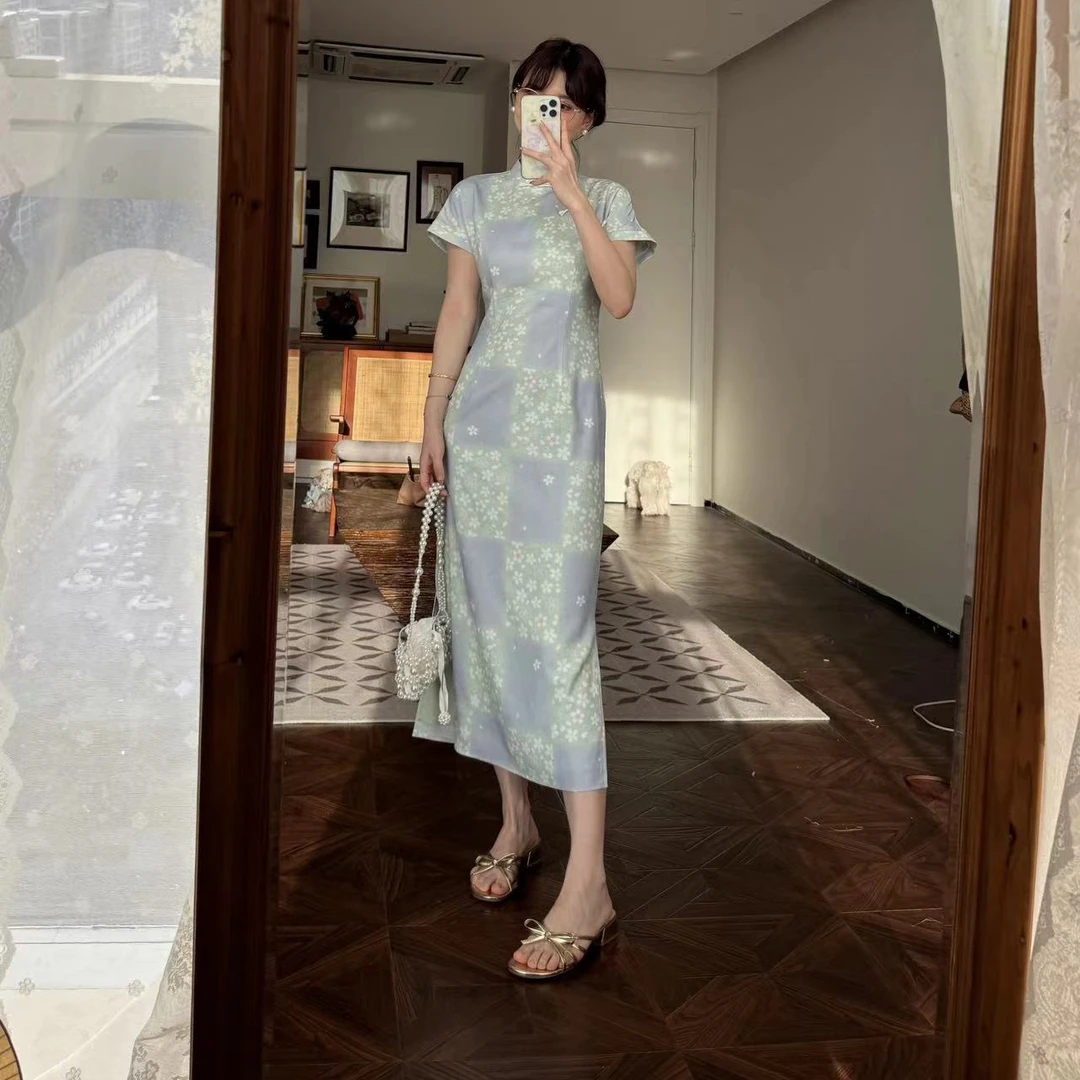 蕾英俊-樱落-夏季新款新中式印花旗袍连衣裙-JF4621