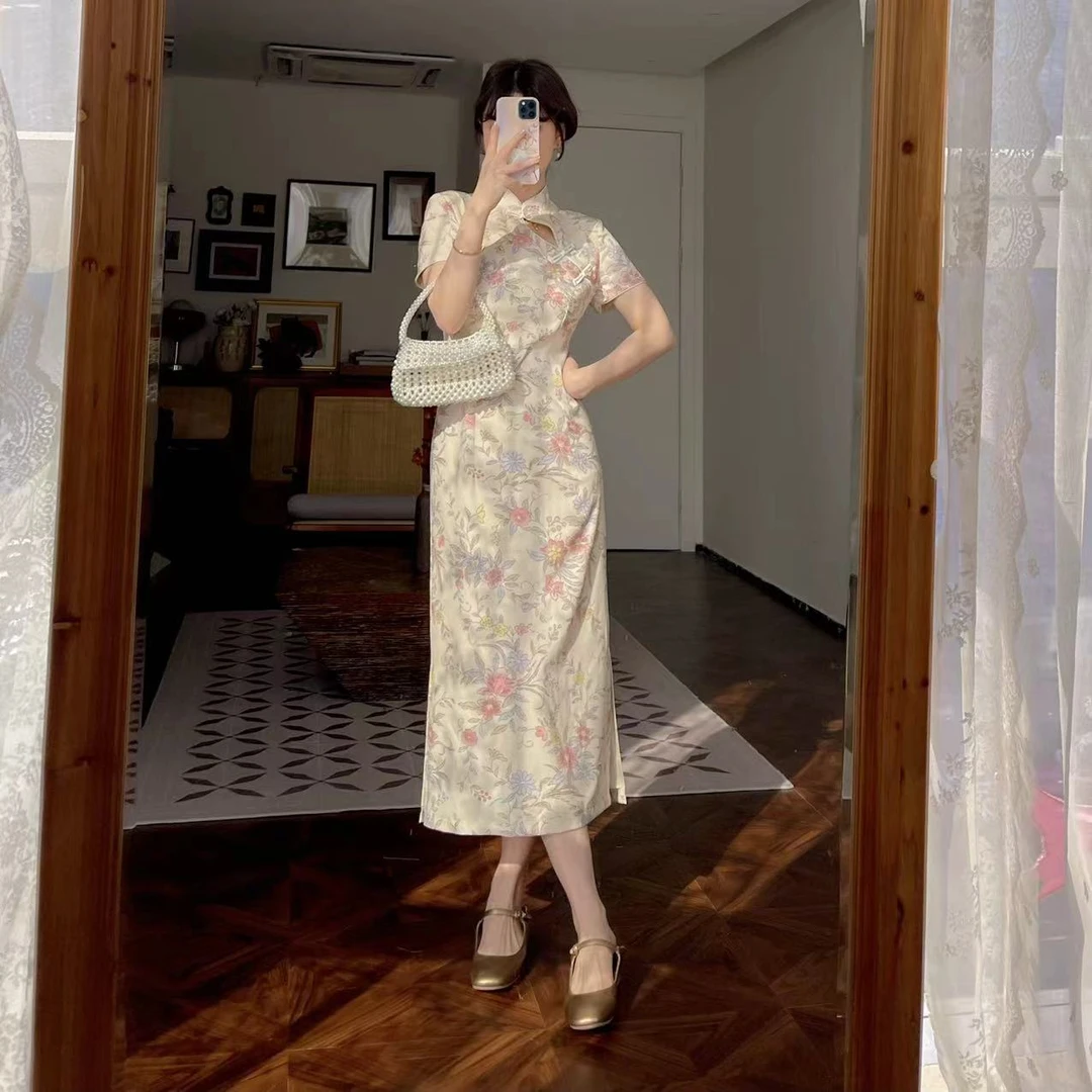 蕾英俊-花间词-新中式领口镂空气质中国风旗袍连衣裙-JF4483