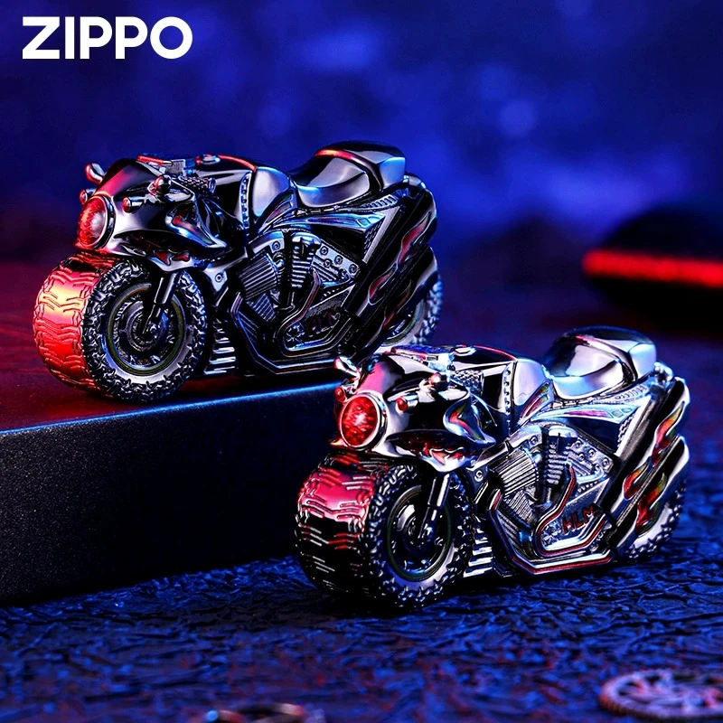 ZIPPO正品打火机窄机夜光摩托车黑冰银色立体套壳男士DY9814TJ