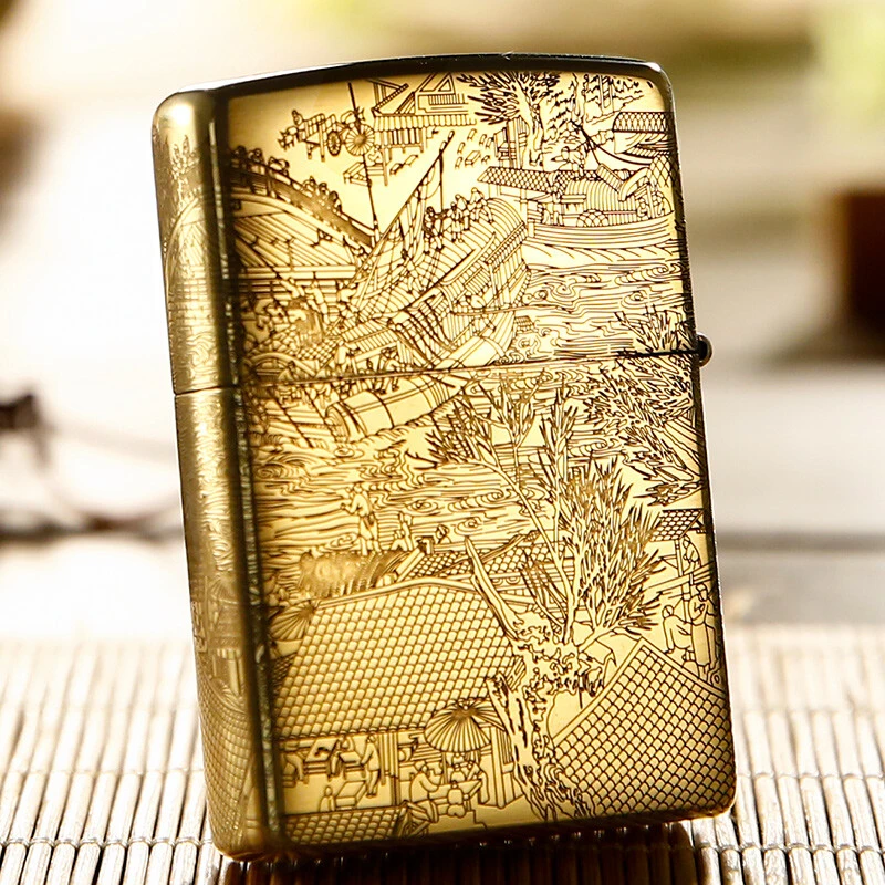 ZIPPO正品打火机204B清明上河图防风精雕雕刻男士金色DY9919DK