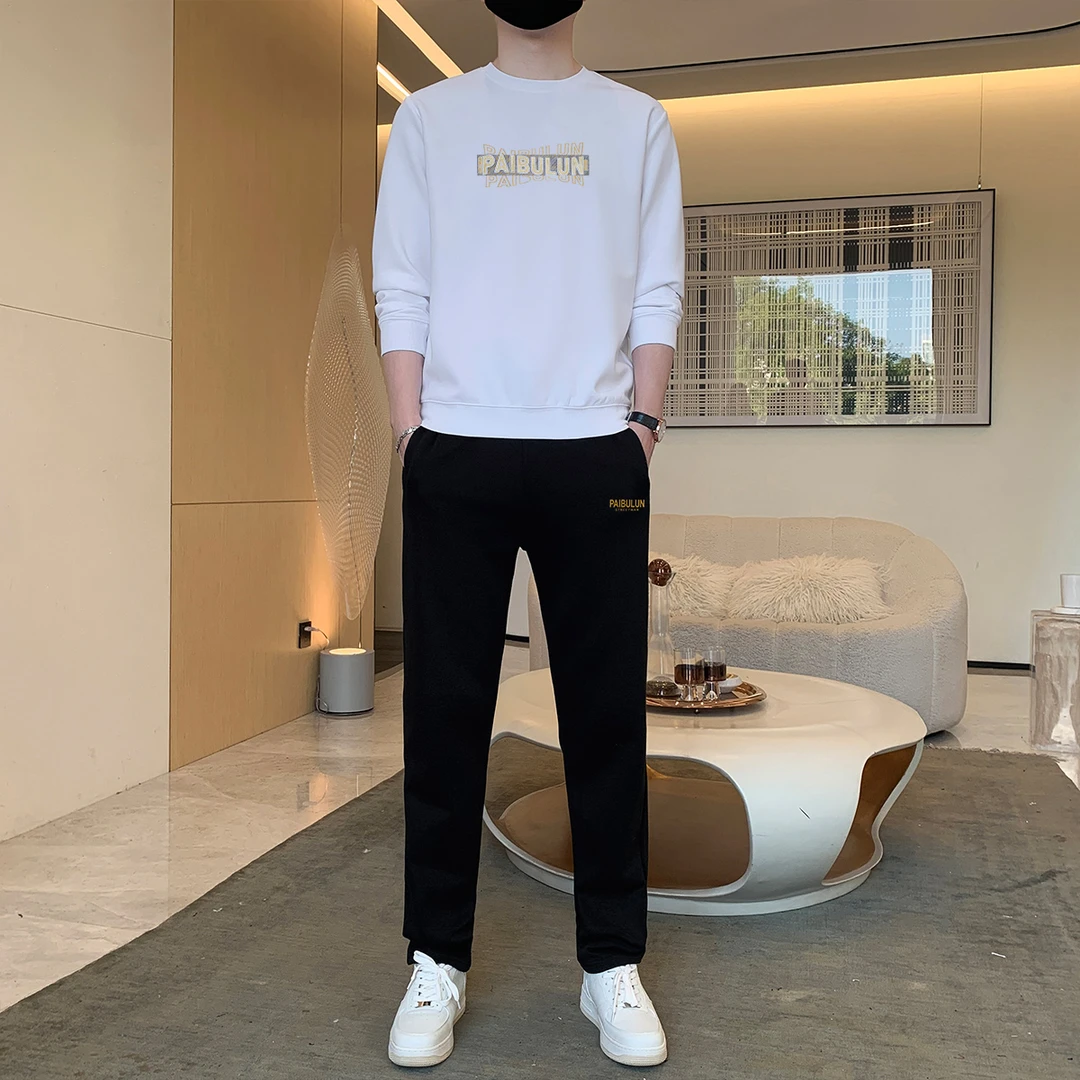 秋季新款男士休闲运动套装春秋季男款圆领印花卫衣长袖男装两件套