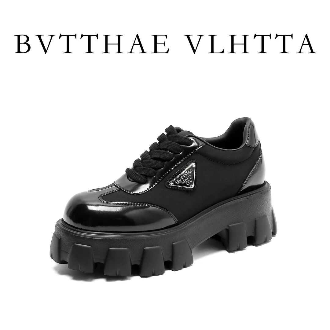 【官方正品】【5G防伪芯片】女士BV松糕厚底休闲百搭皮鞋英伦亮面女鞋