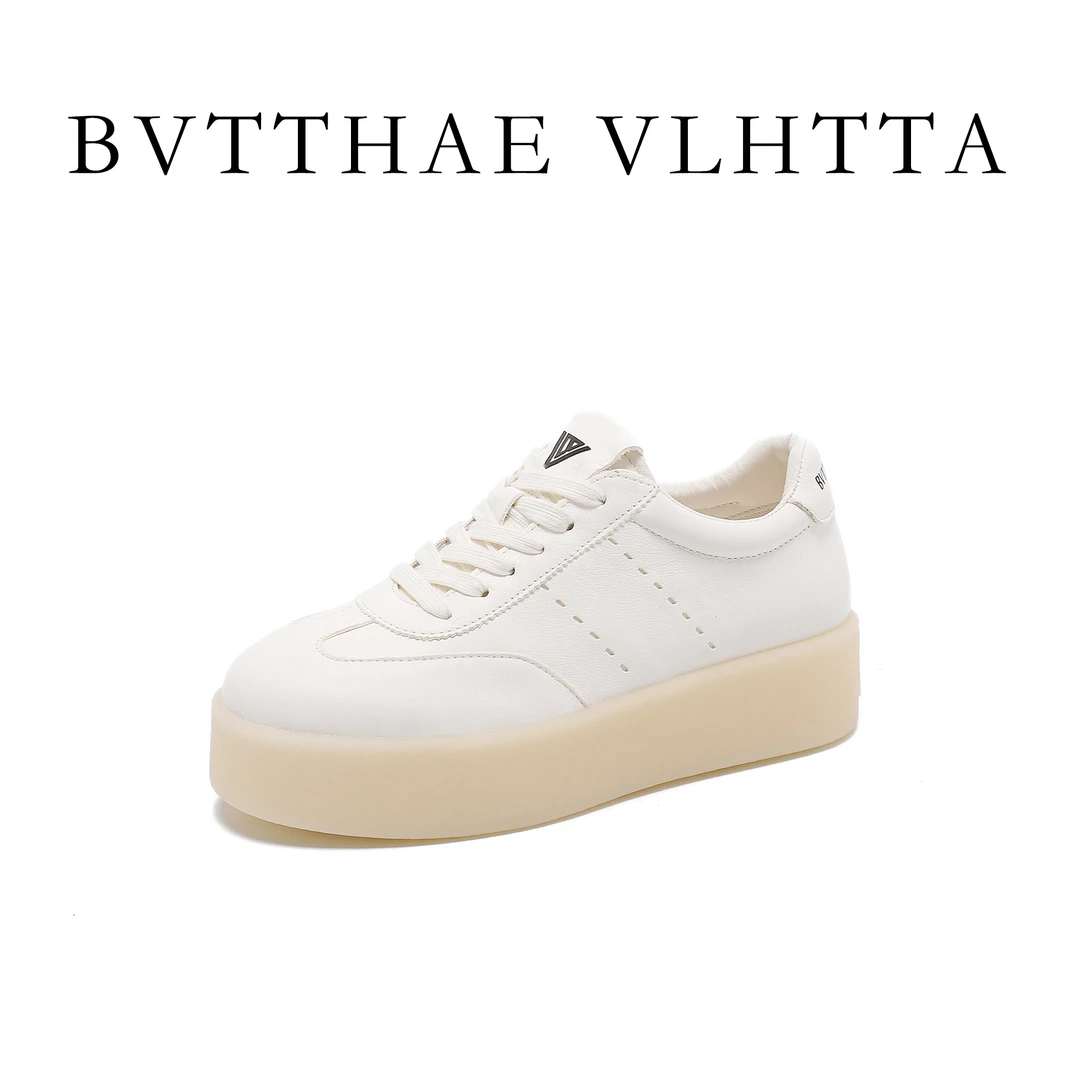 【官方正品】女士 BV 【防伪芯片】厚底真皮舒适百搭休闲小白鞋