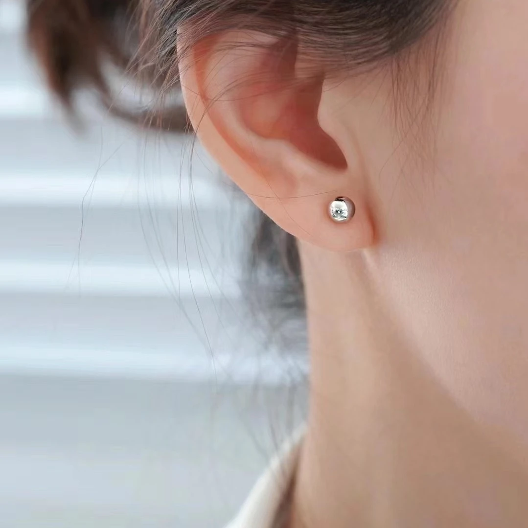 足银耳饰 泡泡银耳钉亮面耳饰