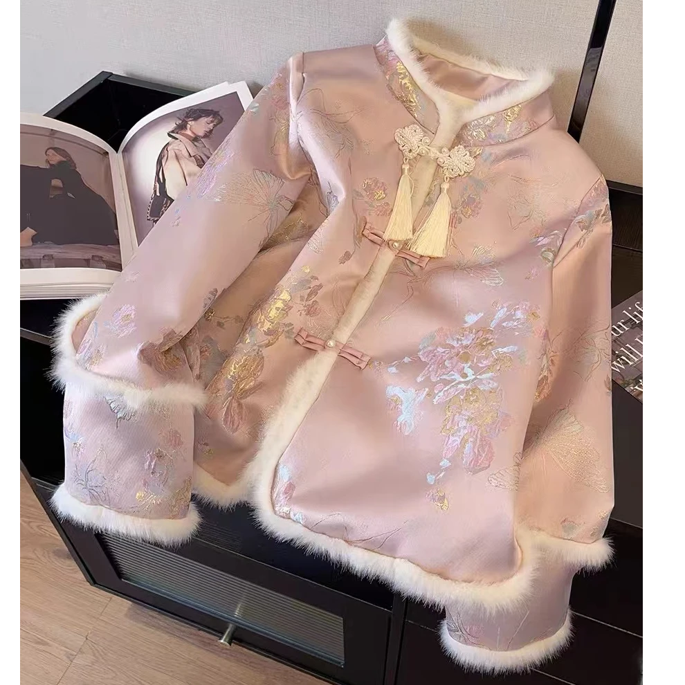 【水晶】冬季新款新中式国风立领棉衣女加绒保暖复古盘扣棉服上衣女