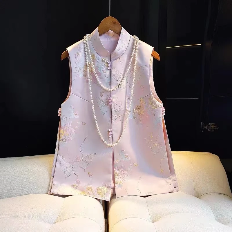 【爱恋】新中式早春新款织锦提花刺绣国风立领减龄时尚百搭马甲