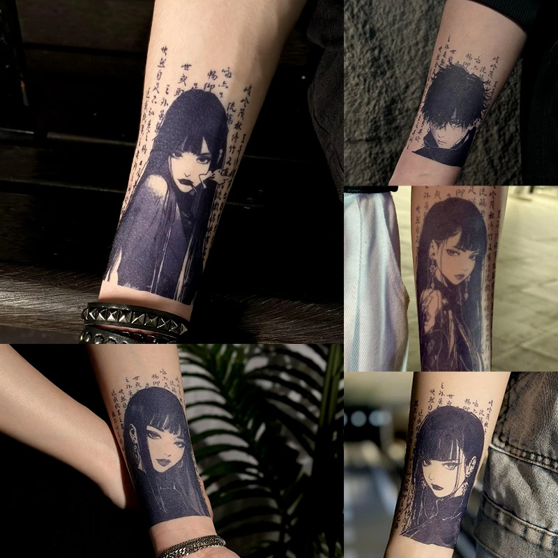 国风漫画风图案草本纹身贴防搓不反光持久简单持久维持草本防水