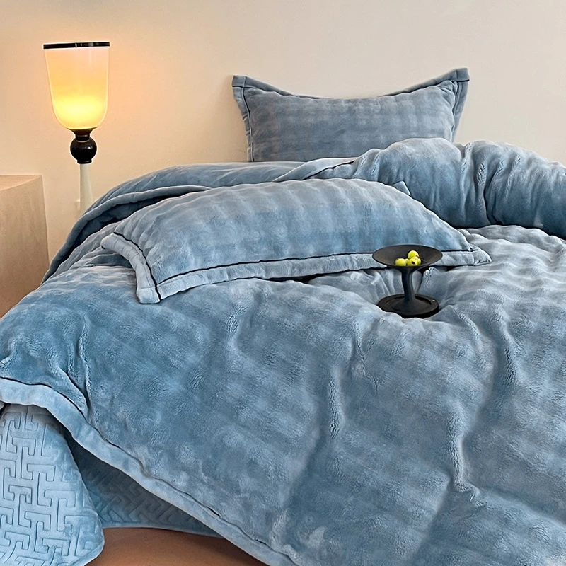 A类泡泡绒学生单被套秋冬保暖牛奶绒纯色包边单人双人被套无静电