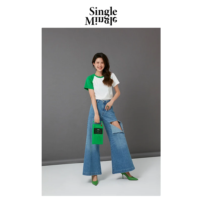 Single Mingle 新品高腰破洞牛仔裤XX3FNK24