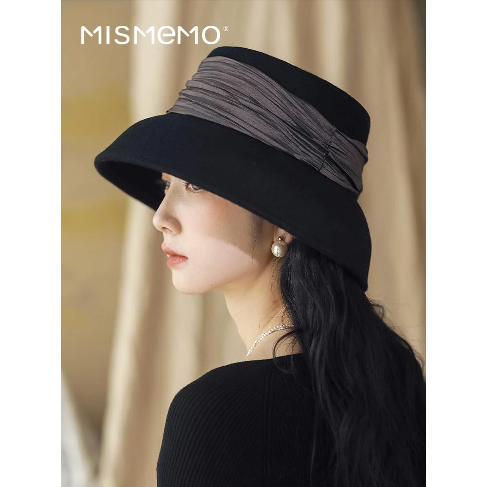 赫本风礼帽女英伦复古羊毛毡帽名媛风法式秋冬毛呢灯罩帽