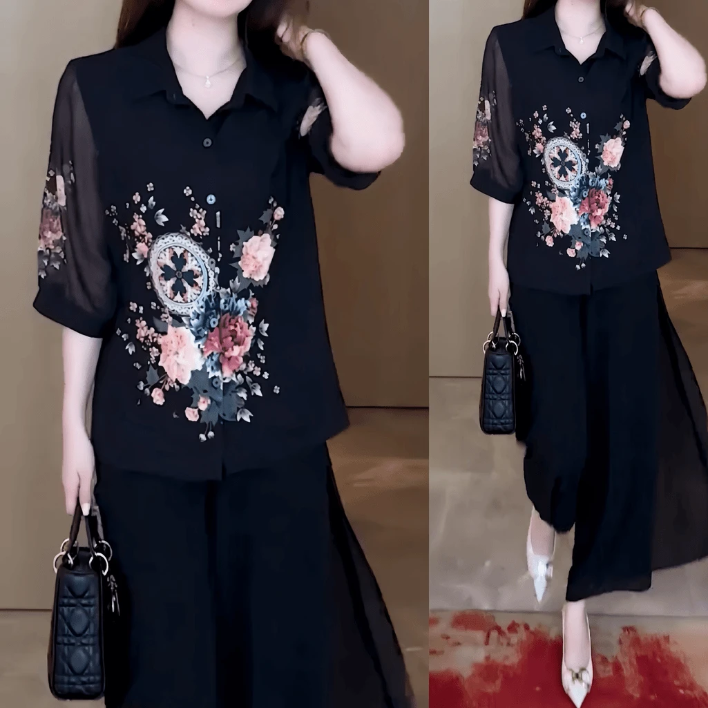 2024夏季新款衬衫百搭洋气休闲显瘦时尚定位印花上衣气质遮肚衬衣