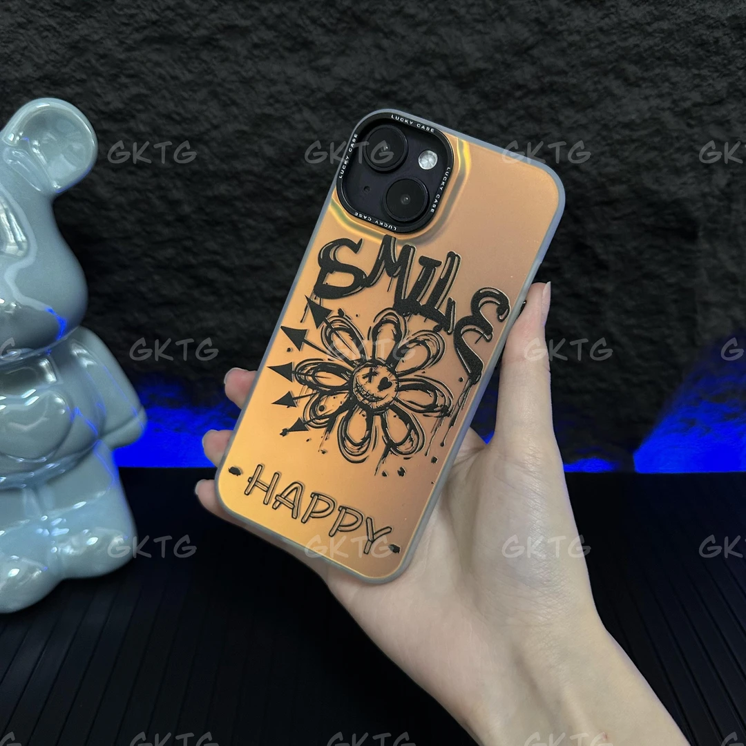 笑脸苹果/华为/14/vivo/小米IMD镭射炫彩手机壳简约防摔保护套C